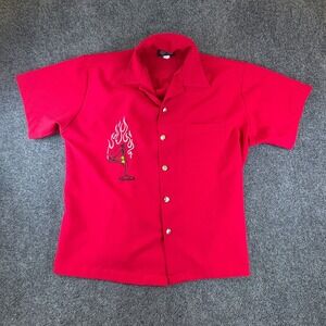 Vintage‎ Johnny Suede Shirt Mens L Red Flaming Martini Dice Embroidered READ